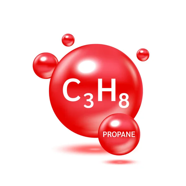 Молекула Газу Пропану Моделює Червоний Фізичний Хімічні Формули Високої Горючості — стоковий вектор