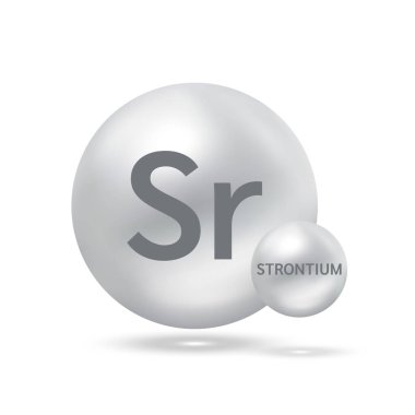 Stronsiyum molekül modelleri gümüş. Doğal gaz. Ekoloji ve biyokimya kavramı. Beyaz arka planda izole küreler. 3B Vektör İllüstrasyonu.