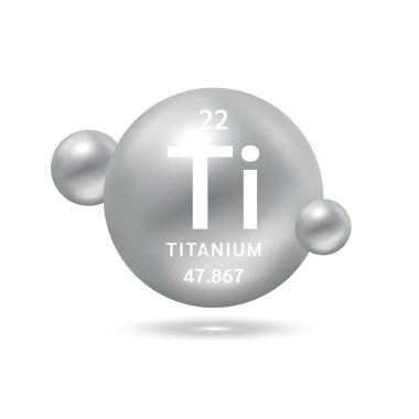 Titanyum molekül gümüşü modeller. Doğal gaz. Ekoloji ve biyokimya kavramı. Beyaz arka planda izole küreler. 3B Vektör İllüstrasyonu.