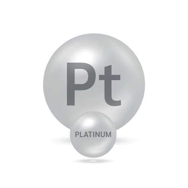 白金分子モデル銀灰色および化学式科学的要素 天然ガスだ 生態学と生化学の概念 白い背景に孤立した球体 3Dベクトルイラスト — ストックベクタ
