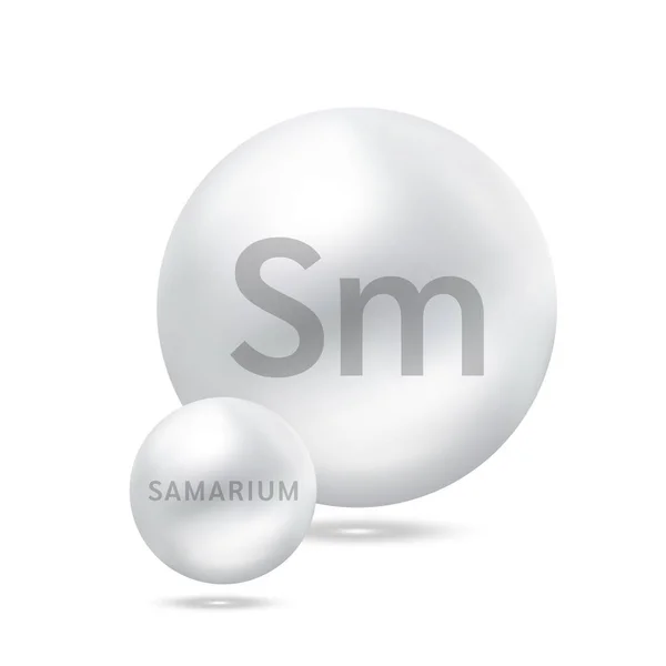 Samarium分子模型银和化学公式科学元素 天然气 生态学和生物化学概念 白色背景上的孤立球体 3D矢量图解 — 图库矢量图片