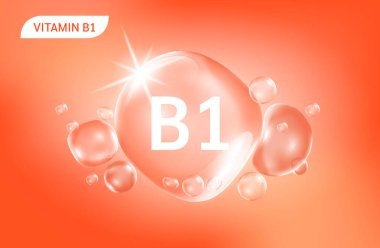 Serum kolajen vitamin B1 portakal suyu. Vitamin kompleksi ve doğadan gelen kimyasal formül. Güzellik tedavisi, beslenme, cilt bakımı. Tıbbi ve bilimsel kavramlar. 3D Gerçekçi Vektör EPS10.