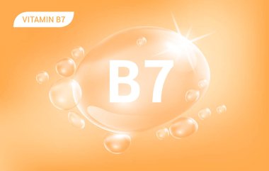 Serum kolajen vitamini B7 portakal suyu. Vitamin kompleksi ve doğadan gelen kimyasal formül. Güzellik tedavisi, beslenme, cilt bakımı. Tıbbi ve bilimsel kavramlar. 3D Gerçekçi Vektör EPS10.