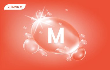 Serum kolajen M vitamini portakal suyu. Vitamin kompleksi ve doğadan gelen kimyasal formül. Güzellik tedavisi, beslenme, cilt bakımı. Tıbbi ve bilimsel kavramlar. 3D Gerçekçi Vektör EPS10.