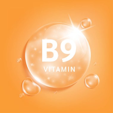 Portakal suyu B9 vitamini. Doğadan gelen kimyasal formüllü vitamin kompleksi serum kolajeni. Güzellik tedavisi, beslenme, cilt bakımı. Tıbbi ve bilimsel kavramlar. 3D Gerçekçi Vektör EPS10.