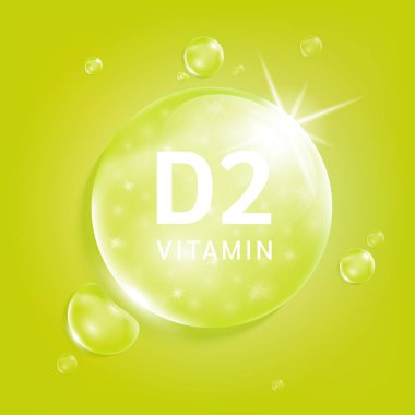 D2 vitamini yeşil damla suyu. Doğadan gelen kimyasal formüllü vitamin kompleksi serum kolajeni. Güzellik tedavisi, beslenme, cilt bakımı. Tıbbi ve bilimsel kavramlar. 3D Gerçekçi Vektör EPS10.