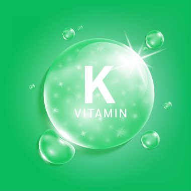 K vitamini yeşil damla suyu. Doğadan gelen kimyasal formüllü vitamin kompleksi serum kolajeni. Güzellik tedavisi, beslenme, cilt bakımı. Tıbbi ve bilimsel kavramlar. 3D Gerçekçi Vektör EPS10.