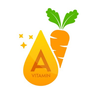 Havuç portakallı A vitamini ikonu. Beyaz arkaplanda izole edilmiş serum serumu hattı. Web, uygulama ve yazdırma ortamında kullanılacak tasarım. Tıbbi gıda takviye sembolü konsepti. Vektör EPS10.