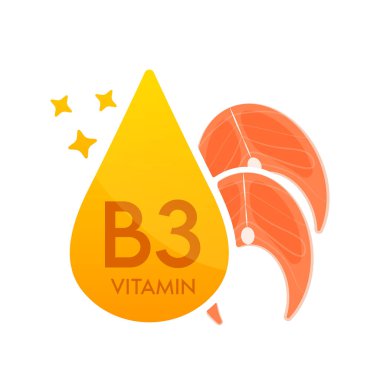 Balıklı B3 vitamini ikonu. Beyaz arkaplanda izole edilmiş serum serumu hattı. Web, uygulama ve yazdırma ortamında kullanılacak tasarım. Tıbbi gıda takviye sembolü konsepti. Vektör EPS10.