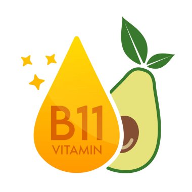 Meyve avokado yeşili B9 vitamini portakalı. Beyaz arkaplanda izole edilmiş serum serumu hattı. Yazdırma ortamında kullanılacak tasarım. Tıbbi gıda takviyesi sembolü. Vektör EPS10.