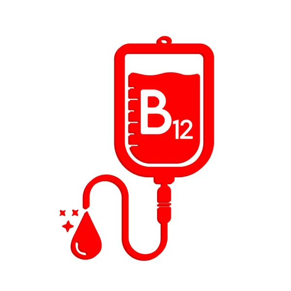 Vitamin B12 Menetes Ikon Saline Bag Merah Membentuk Garis Sederhana - Stok Vektor