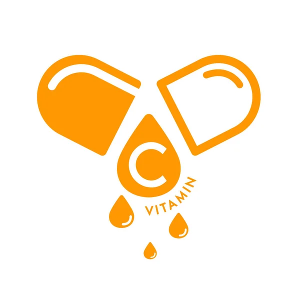 Vitamine Icoon Capsule Oranje Vorm Eenvoudige Lijn Geïsoleerd Een Witte — Stockvector