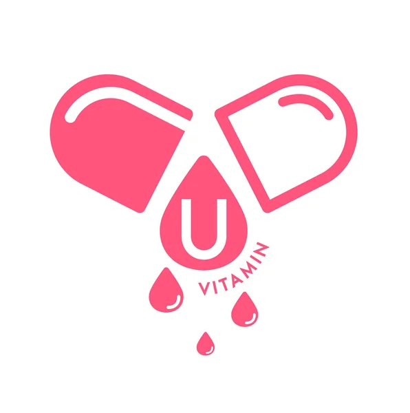 Vitamine Pictogram Capsule Roze Vorm Eenvoudige Lijn Geïsoleerd Een Witte — Stockvector