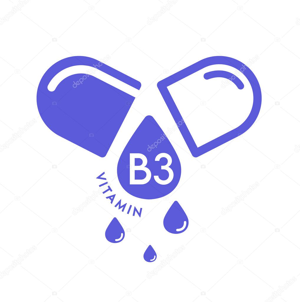 Vitamin B3 icon in capsule blue form simple line isolated on a white background. Design for use on web app mobile and print media. Medical symbol concept. Vector EPS10 illustration.