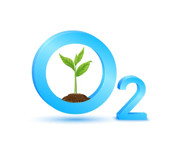 緑の苗は酸素O2青天然ガスの種子から成長します 世界環境の日と地球の日の概念 白い背景に自然のまま 木や酸素3Dシンボル ベクトルEps10 — ストックベクタ