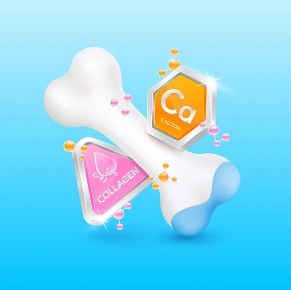 Healthy Bone Calcium Minerals Orange Collagen Pink Atom Molecule Orbit — Stock Vector