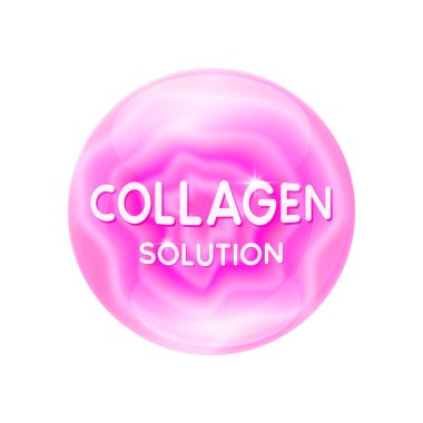 Kolajen solüsyonu doğadan pembe. Vitamin serumu ve hiyalüronik asit temel cilt bakımı besleyici güzelliği sağlar. Ürün tasarımı için kozmetik. Tıp bilimi konsepti. 3B Vektör.