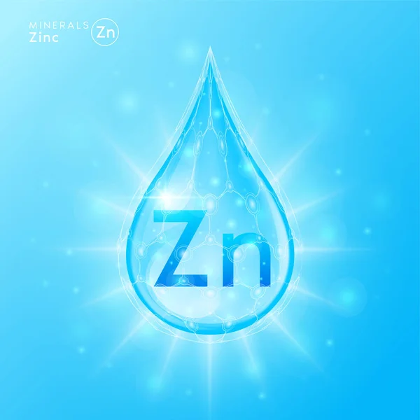 Minéraux Essentiels Zinc Pour Santé Corps Humain Cristal Bleu Goutte — Image vectorielle