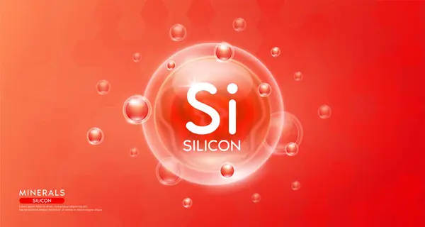 Minerais Silicium Intérieur Bulle Rouge Flottant Dans Air Vitamines Complément — Image vectorielle