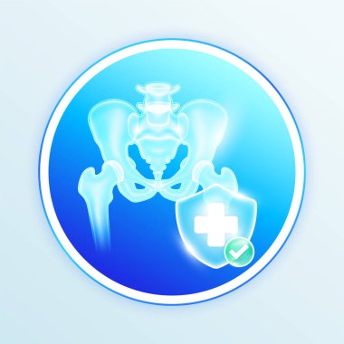 Sağlık hizmeti leğen kemiği insan iç organları. Mavi kalkanda tıbbi semboller ve yeşil düğmede işaretler. Gıda ve ilaç ürünleri tasarımı etiketleri. Vektör EPS10.