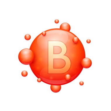 B vitamini kırmızı besin minerallerini vücuda gerekli kılar. Cilt bakımı için vitamin kompleksi kozmetik beslenme takviyesi tasarımı. Tıbbi kavramlar. Beyaz arka planda 3D simgesi. Vektör.