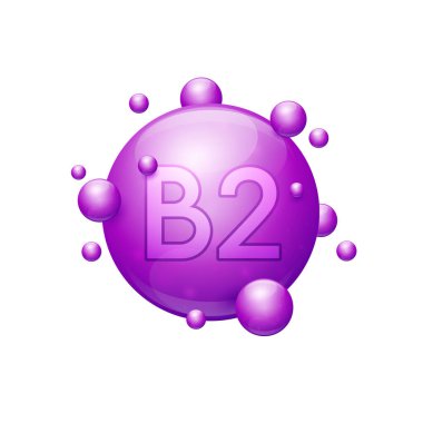 B2 vitamini kapsülleri mor besin mineralleri vücudun olmazsa olmazıdır. Cilt bakımı için vitamin kompleksi kozmetik beslenme takviyesi tasarımı. Tıbbi kavramlar. Beyaz arka planda 3D simgesi. Vektör.