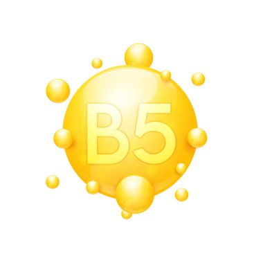 B5 vitamini portakal besin minerallerini besler ve vücut için gereklidir. Cilt bakımı için vitamin kompleksi kozmetik beslenme takviyesi tasarımı. Tıbbi kavramlar. Beyaz arka planda 3D simgesi. Vektör.