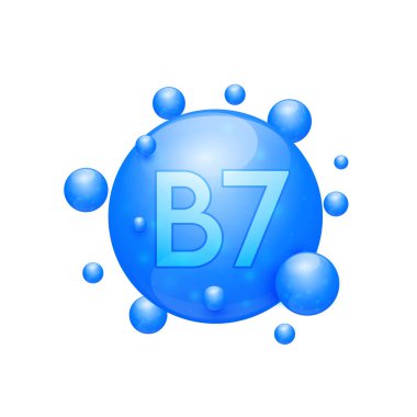 B7 vitamini kapsülleri mavi besin mineralleri vücudun olmazsa olmazıdır. Cilt bakımı için vitamin kompleksi kozmetik beslenme takviyesi tasarımı. Tıbbi kavramlar. Beyaz arka planda 3D simgesi. Vektör.