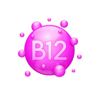 B12 vitamini kapsülleri vücuda gerekli olan pembe besin mineralleri içerir. Cilt bakımı için vitamin kompleksi kozmetik beslenme takviyesi tasarımı. Tıbbi kavramlar. Beyaz arka planda 3D simgesi. Vektör.