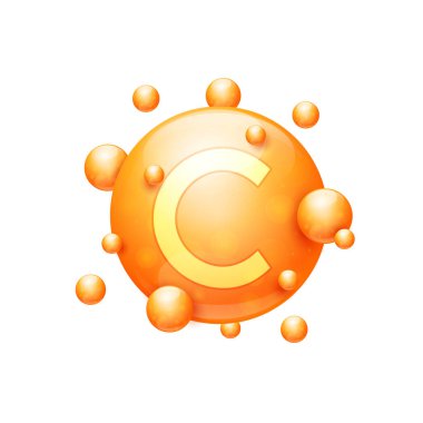 C vitamini portakal besinli mineralleri kapsüller. Vücut için gereklidir. Cilt bakımı için vitamin kompleksi kozmetik beslenme takviyesi tasarımı. Tıbbi kavramlar. Beyaz arka planda 3D simgesi. Vektör.