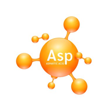 Aspartic acid amino acid. Molecules that combine to form proteins nutrients necessary for health muscle. Biomolecules model 3D orange for ads dietary supplements. Medical scientific concepts. Vector. clipart