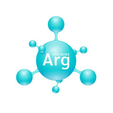 Arginine amino acid. Molecules that combine to form proteins nutrients necessary for health muscle. Biomolecules model 3D blue for ads dietary supplements. Medical scientific concepts. Vector. clipart