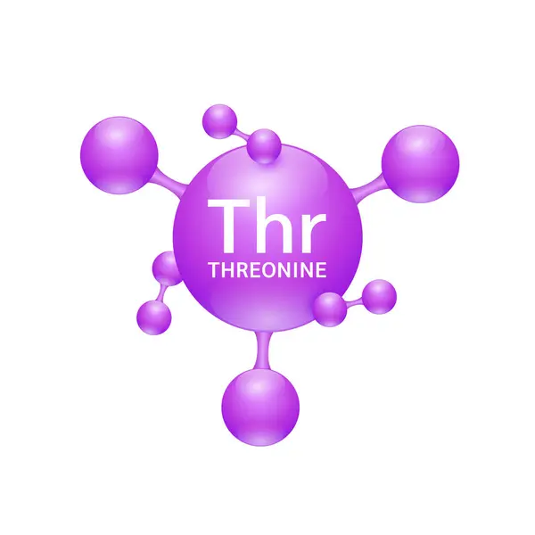 stock vector Threonine amino acid. Molecules that combine to form proteins nutrients necessary for health muscle. Biomolecules model 3D purple for ads dietary supplements. Medical scientific concepts. Vector.