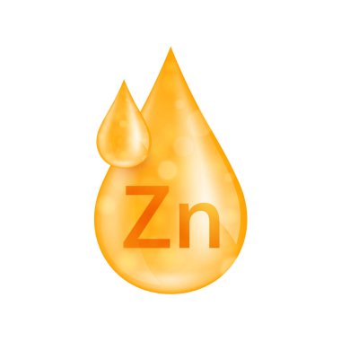 Çinko mineraller portakal damlası. Çözüm, karmaşık vitaminler gereklidir. Beslenme takviyesi reklamları için beyaz arka planda su damlası. Tıp bilimi konsepti. Simge 3 boyutlu izole vektör.
