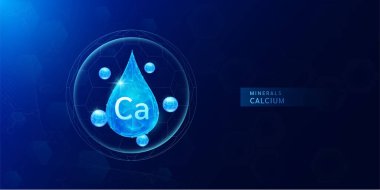 Kalsiyum mineralleri mavi atomla birlikte kubbeye düşer. Sağlığı korumak ve bağışıklık kazanmak için vitamin kompleksi. Tıbbi bilimsel kavramlar. Sancak vektör illüstrasyonu.