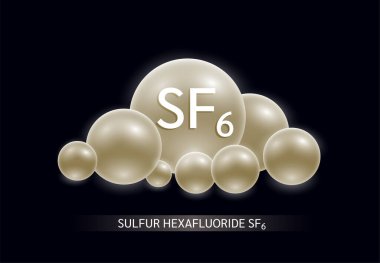 Sülfür heksaflorür SF6, siyah arka planda bulut kahverengisi. Elektronik endüstrisi ile hava kirliliği emisyonları sera gazlarının yüksek voltaj nedenleri. Ekoloji biyokimyası bilimsel konsepti. Vektör.