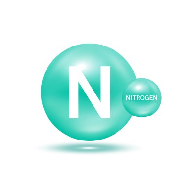 Nitrojen molekül modelleri yeşil. Doğal gaz. Ekoloji ve biyokimya kavramı. Beyaz arka planda izole küreler. 3B Vektör İllüstrasyonu.