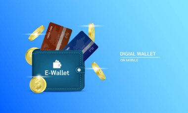 Dijital cüzdan uygulaması ve internet bankacılığı. Kredi kartıyla çevrimiçi ödeme güvencesi. Çevrimiçi para transferi konsepti. Vektör EPS10.