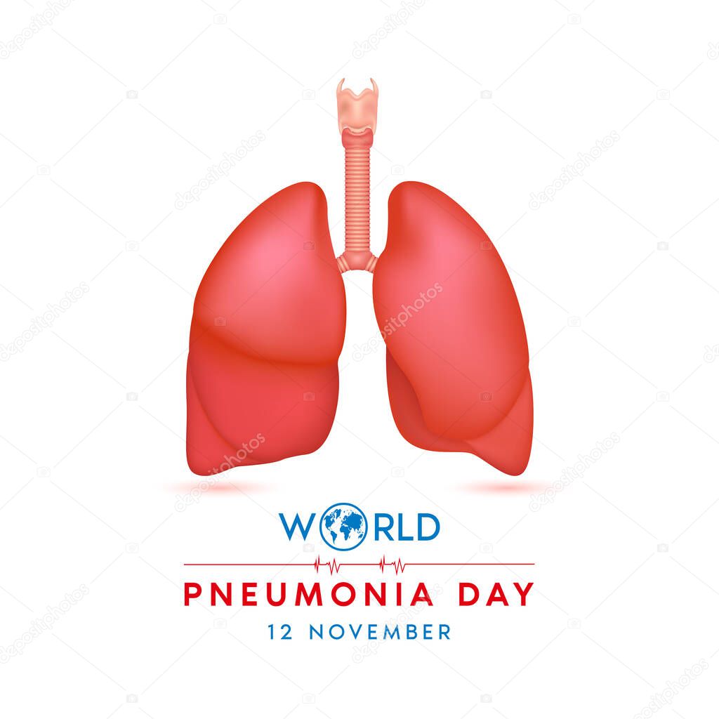 World Pneumonia Day, Tuberculosis. Human lung anatomy organ on white background. Poster or banner for website. Medical concept. 3D Vector EPS10.
