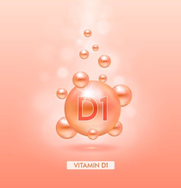 D1 vitamini turuncu top zemin serumu vitamin kompleksine düşer. Güzellik tedavisi, beslenme, cilt bakımı. Tıbbi ve bilimsel kavramlar. 3D Gerçekçi Vektör EPS10.