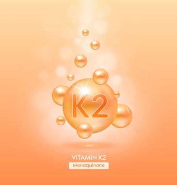 K2 vitamini turuncu top zemin serum vitamin kompleksine düşer. Güzellik tedavisi, beslenme, cilt bakımı. Tıbbi ve bilimsel kavramlar. 3D Gerçekçi Vektör EPS10.