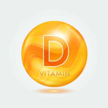 Portakallı U vitamini. Güzellik besin cildi. Vitamin kompleksi gri arka planda izole edilmiş. Ürün tasarımı için. Tıbbi ve bilimsel kavramlar. Simge 3D Vektör EPS10.