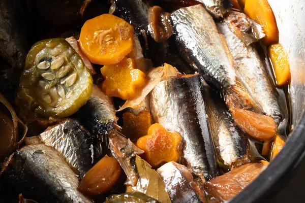stock image Newly cooked Spanish Sardines in a pressure cooker - A Filipino dish