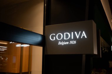 Godiva Çikolata mağazası vitrini ve logosu