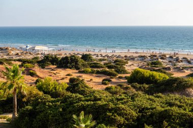 Sancti Petri, Cadiz, İspanya 'daki La Barrosa plajına erişim sağlayan kum tepeleri.