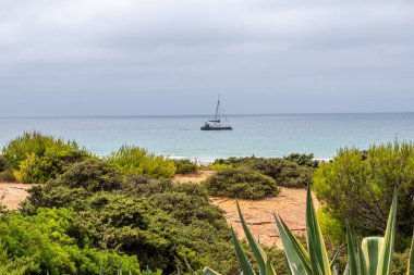 Sancti Petri, Cadiz, İspanya 'daki La Barrosa plajına erişim sağlayan kum tepeleri.