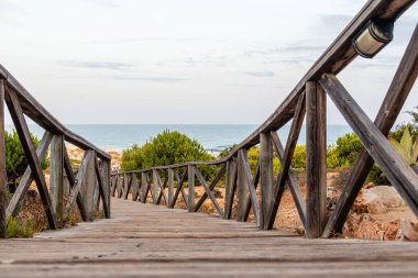 Sancti Petri, Cadiz, İspanya 'da La Barrosa sahilindeki kum tepeleri