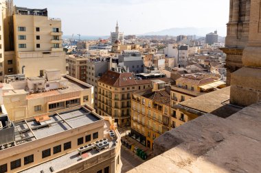 Malaga 'nın tarihi merkezinin sokakları. İspanya' nın Malaga şehrinde turistler sokaklarda yürüyor.