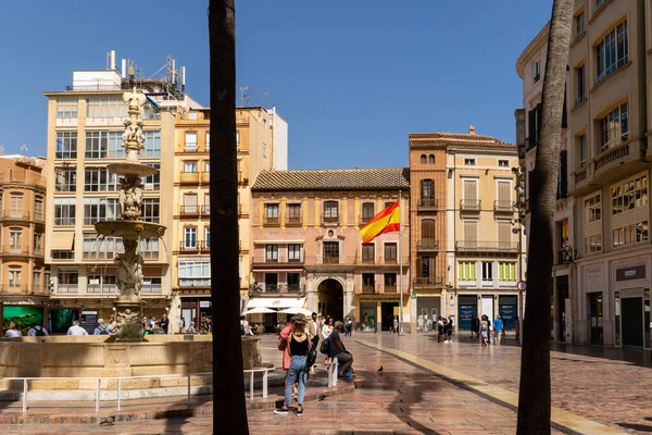 Calles Del Centro Histórico Málaga Con Turistas Caminando Por Sus — Foto de Stock