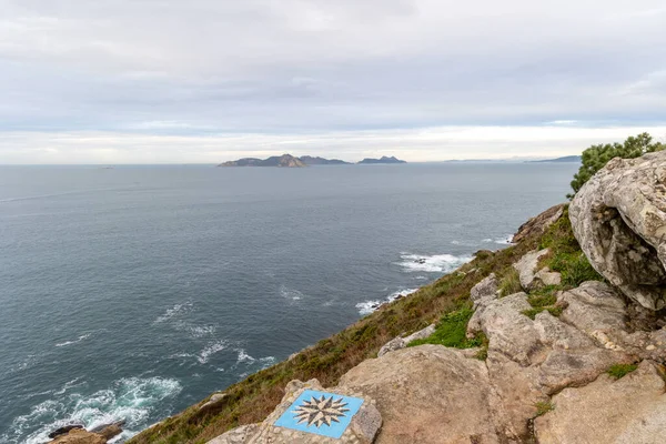 Pohled Vrcholu Hory Monteferro Ostrovy Cies Pozadí Nigránu Galicii Španělsku — Stock fotografie